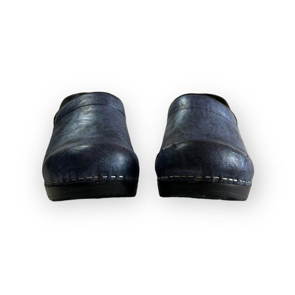 Sanita Women’s Blue Shimmer & Black Leather Professional Bottom Clogs Size 8 - Picture 3 of 12
